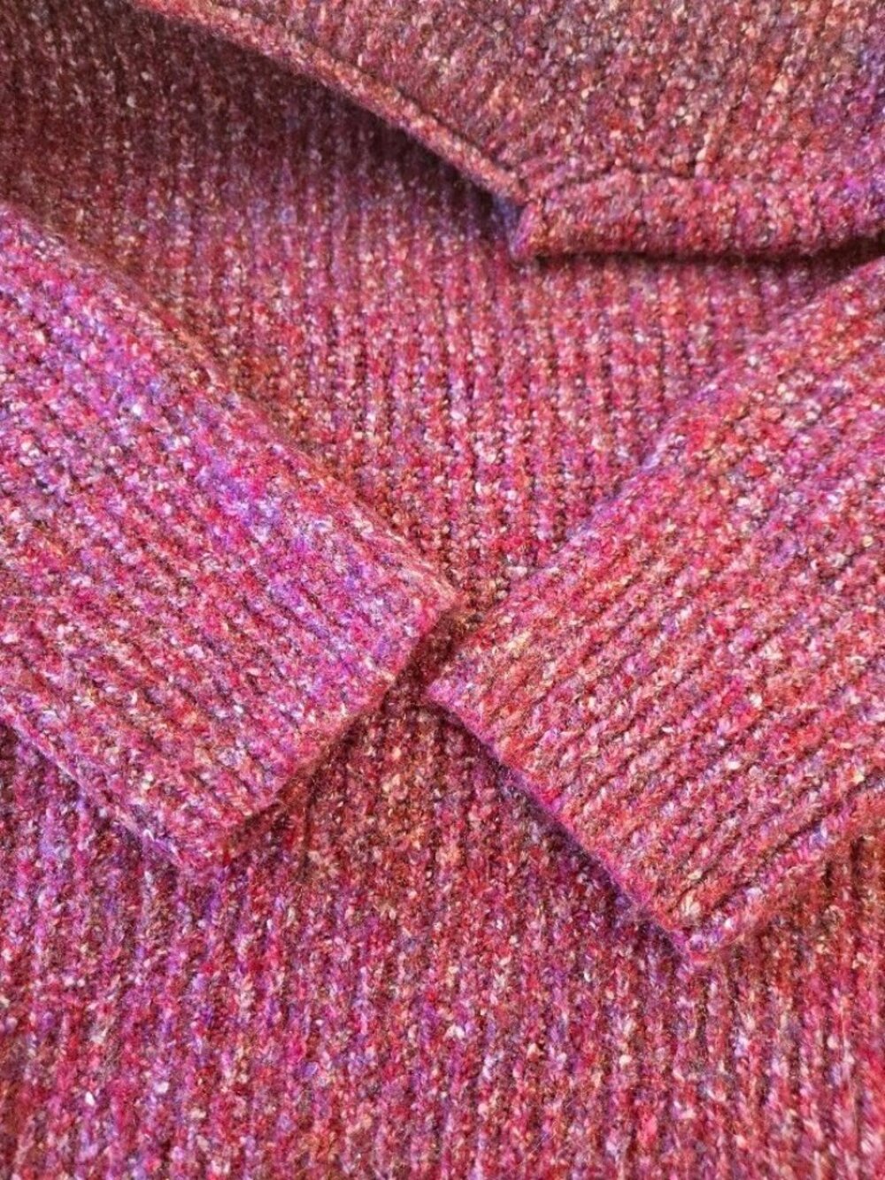 Rachel Roy Marled Boucle Knit Sweater Purple Pink Ribbed Crewneck Soft - Picture 4 of 6